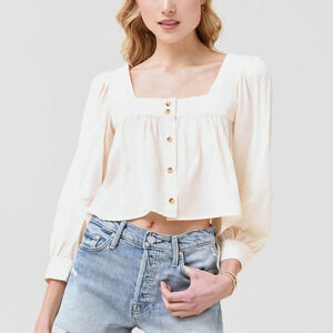 Ciao Lucia Alexandra Cotton Long Sleeve Blouse Top Ivory NWT Spring Summer Chic